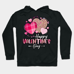 Happy Valentines Day Leopard And Plaid Hearts Girls Hoodie